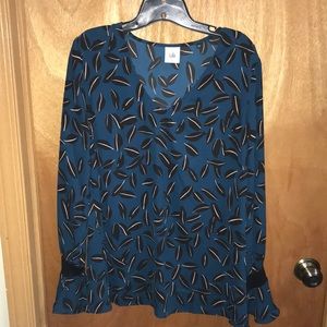 CAbi Floating Shadow Leaf Blouse Teal Black sz L